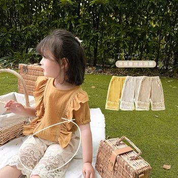

Girls cut out lace wash cotton shorts children cool breathable lovely versatile summer cool pants