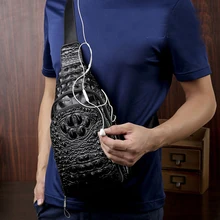 Мужская нагрудная сумка из натуральной кожи, маленькая сумка-мессенджер, мужская сумка через плечо, USB отверстие, Модный узор «крокодиловая кожа», коровья кожа, нагрудная сумка