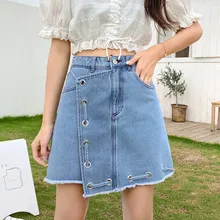 Прямые поставки, платье большого размера, джинсовая юбка средней длины, летняя одежда для полных мм, стиль, онлайн-стиль знаменитостей, модная одежда a-l