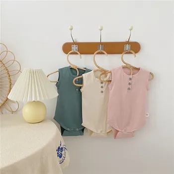 

Summer Baby Bodysuit Korean Light Board Access Control Buttons Skin-friendly Sleeveless Vest Romper Piece Suit Bodysuit