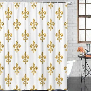 

Polyester Curtain Golden Pattern Bathroom Shower Curtains Bathroom Item Waterproof Shower Curtain &12 Hook