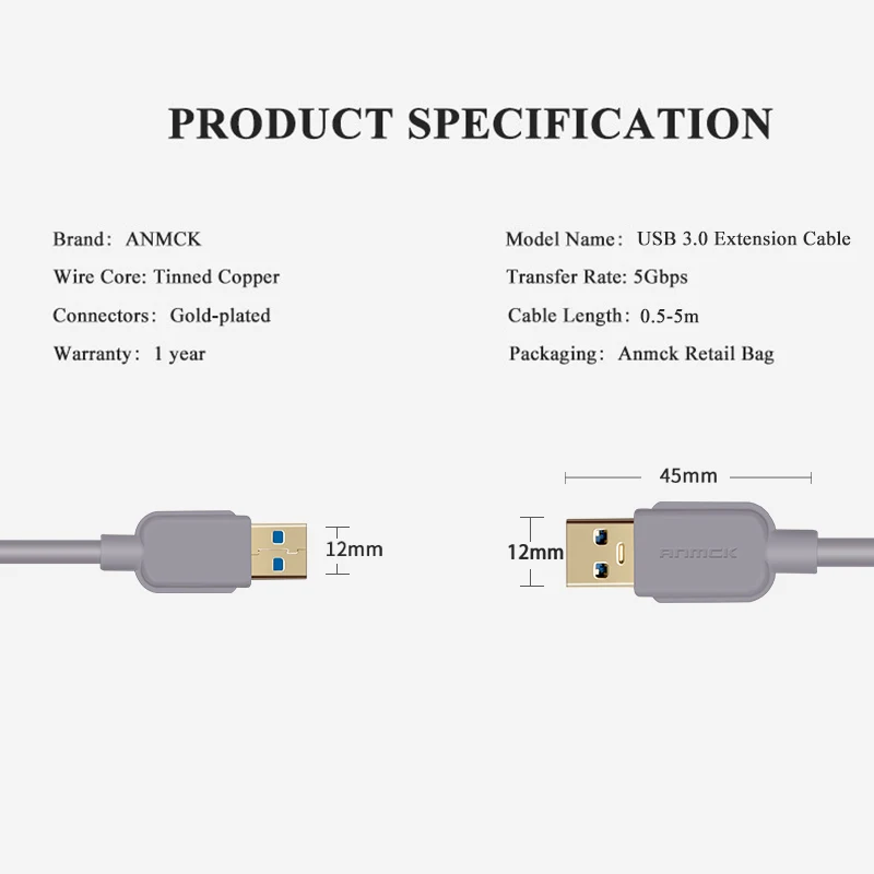 Anmck USB-USB 3,0 кабель-удлинитель типа A папа-папа USB3.0 2,0 удлинитель для радиатора жесткого диска Webcom 1,5 м 2 м 3 м 5 м