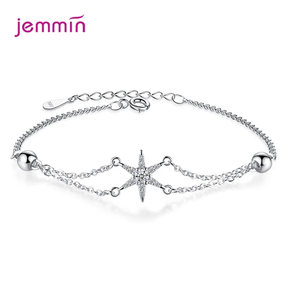 

New Korean S925 Sterling Silver Six-star Bracelet for Female Women Wedding 4 Claw Prong Setting Sweet Zircon Jewelry