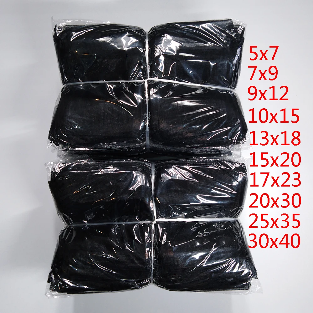 1000 шт./лот 7x9 9x12 10x15 13x18 15x20 см 11 размеров черные мешочки из органзы свадебвечерние