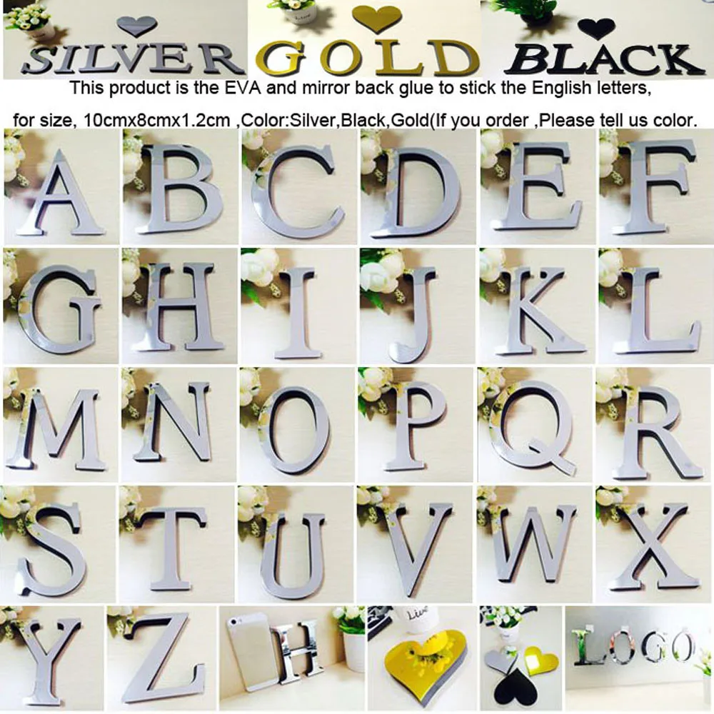 15cm Gold English Letters Wall Stickers Wall Art Alphabet Self-adhesive 3D Acrylic Mirror+EVA Numbers Ornaments For Home Decor images - 6