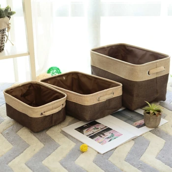 

S/M/L Cover-less Cotton Linen Storage Baskets Double-layer Storage Box Canvas Clothes Toy Car Storage Compartment