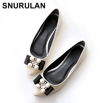 

SNURULAN With rhinestones; spring ladies flat shoes with pearls Fashionable flat shoes Patent leather flat shoes with stones