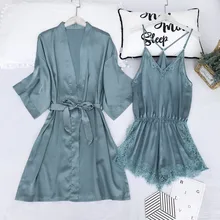 Женская пижама, szlafrok damski, летняя сексуальная ночная рубашка на бретелях из шелка, ночная рубашка из двух частей, длинный тонкий Шелковый костюм, домашний сервис, халат