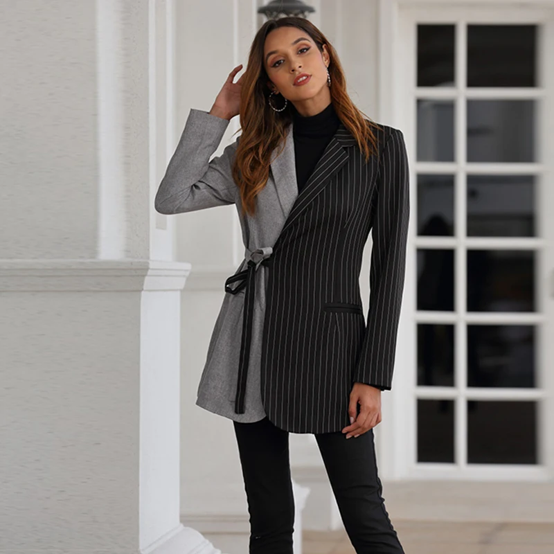 AIFEIYIYI бандажный Женский блейзер feminino veste femme в полоску americana chaqueta mujer abrigo blaser feminino блейзеры - Цвет: as picture