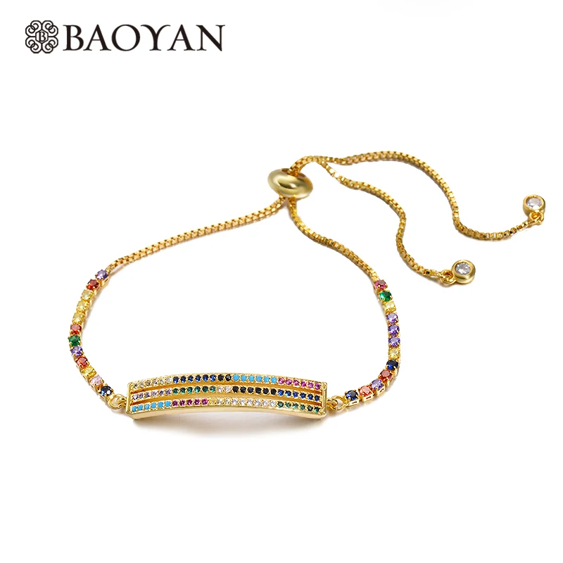 BAOYAN радужные стразы ID браслет элегантный маленький кристалл ручной браслет Регулируемая золотая цепочка Теннисный браслет для женщин - Окраска металла: Rainbow