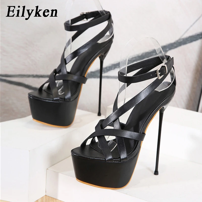 Eilyken Sexy Design Narrow Band Stiletto High Heels Women's Sandals Summer Platform Open Toe Buckle Strap Stripper Shoes