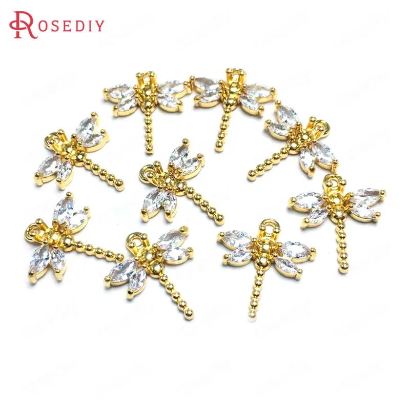

(37993)10PCS 13x14MM 24K Champagne Gold Color Brass and Zircon Charms Pendants Jewelry Making Supplies Diy Findings Accessories