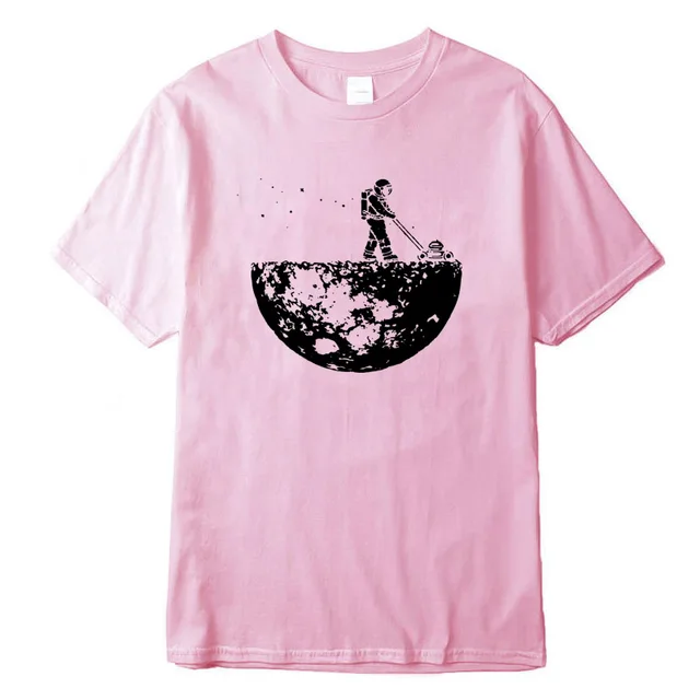 Highquality 100%cotton Lunar cleaner printing street style casual short sleeve men T shirt cool loose o-neck tshirt male t-shirt Pink-2018220