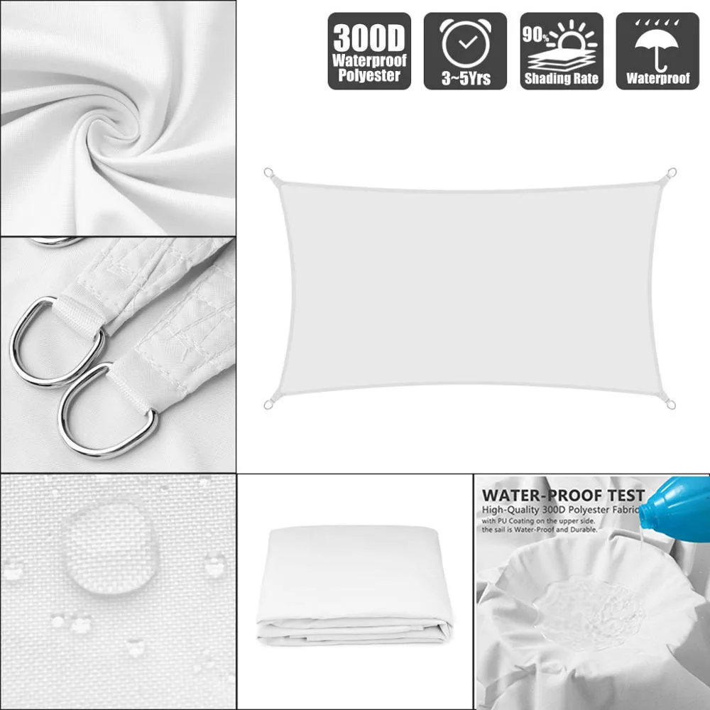 

White Rectangle Waterproof sun Sunshade Protection Outdoor Canopy Garden Patio Pool Shade Sail Awning Camping