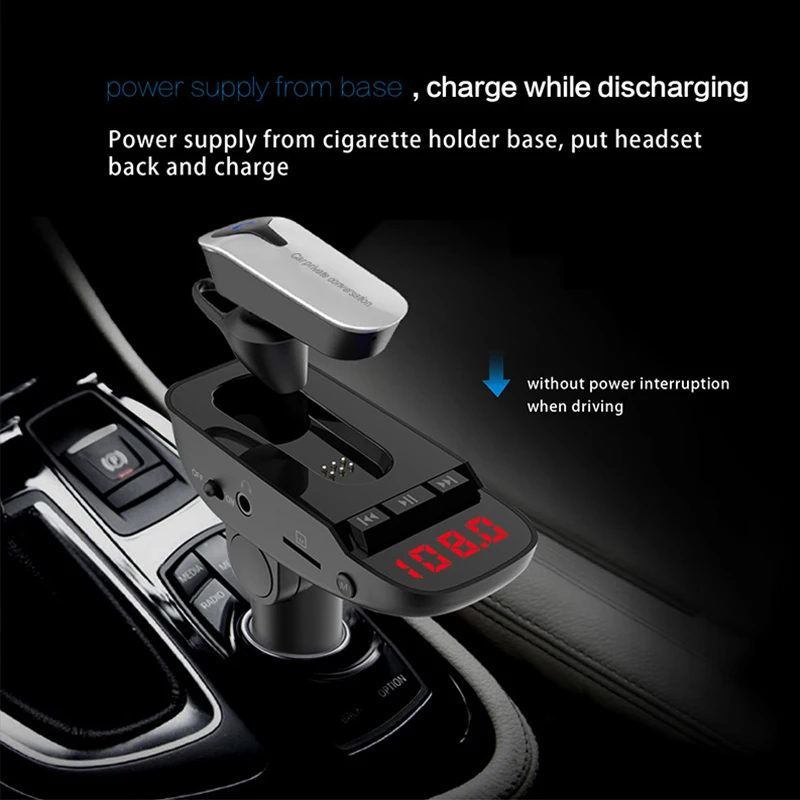Автомобильный bluetooth-комплект ER9, fm-передатчик, беспроводная bluetooth-гарнитура, может обнаруживать напряжение аккумулятора, автомобильное зарядное устройство с наушниками