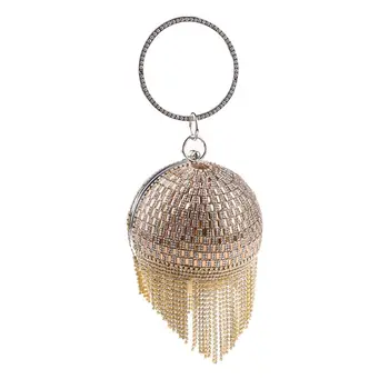

Womens Sparkling Crystal Fringed Ball Shape Evening Clutch Bag party bags Classic Tasel bags L9BE