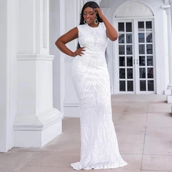 White Elegant Plus Size Women Party Dress Floor Length Sheath Mermaid Formal Prom Gowns Sleeveless Long Dress 2022 Custom Made