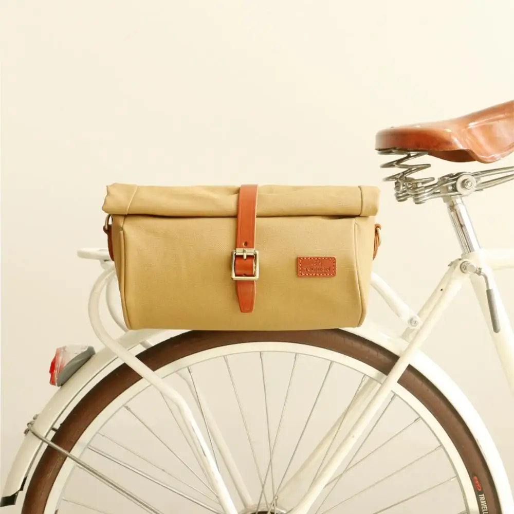 Tourbon Retro Canvas Bicycle Bag Pouch Bike Seat Bags Handbar Carrier
