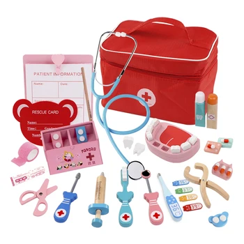 

Pretend Play House Doctor Toy Wooden Medical Toolbox Dentist Set Simulation Play House Toy Role Playing Life Skill For Children