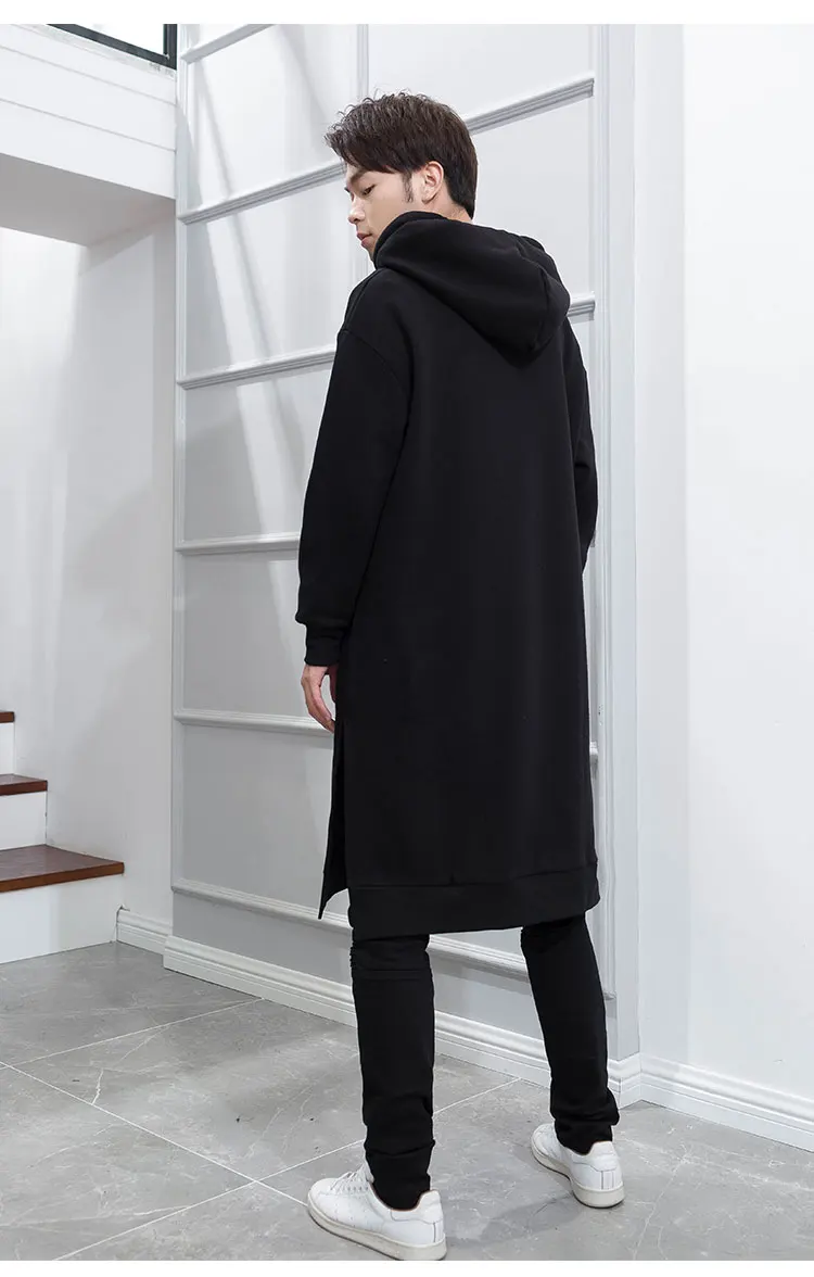 M-4XL long men's winter over the knee plus velvet thick winter hooded pullover loose trendy thick coat wild