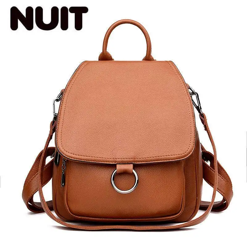 Women Leather Backpacks High Quality Mochilas Female Back Pack Vintage Bagpack School Bags For Girls Solid Casual Daypack Pack - Цвет: brown
