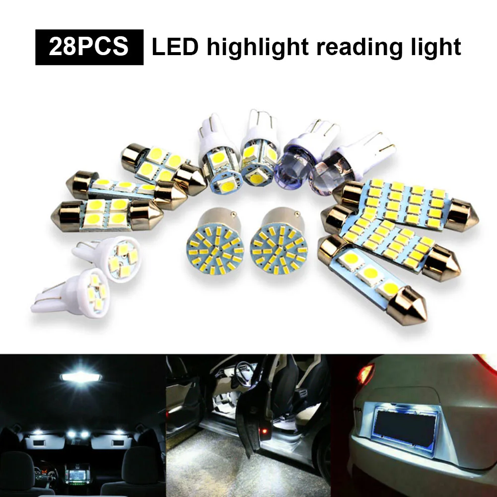 6000K 10W Auto Car Interior LED Light Dome License Plate Mixed Lamp Interior Dome Light Trunk Lamp Parking Bulbs Set 28Pcs led car lights,led lights,led bulbs,car interior lights