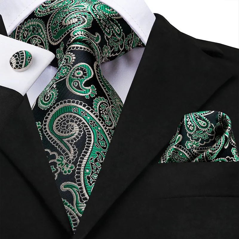 Hi-Tie роскошный Шелковый мужской галстук платок с узором пейсли запонки набор галстуков для мужчин Зеленый Золотой Красный Модный классический вечерние галстук для свадьбы - Цвет: C-3524