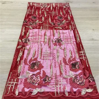 

Green African sequins lace fabric 2021 red/gold high quality guipure lace fabric 5 yards/pieces french mesh fabrics for dress