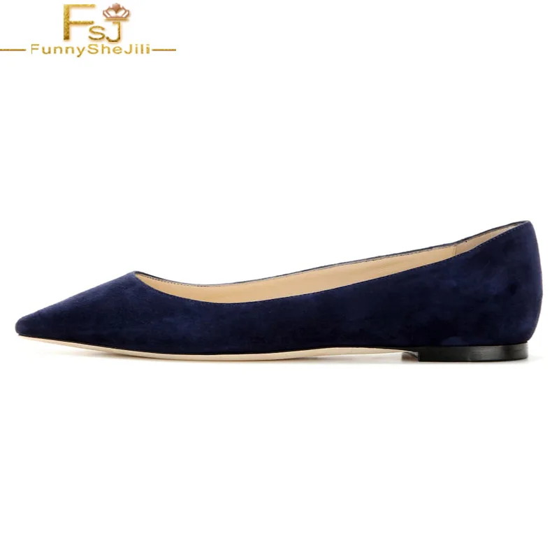 Navy Blue Ballet Flats Pointed Toe Slip On Women Shoes Ladies