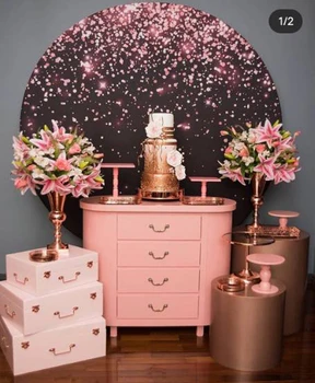 

Round Panel circle background pink rose glitter black birthday party decor wedding bridal shower candy dessert table banner