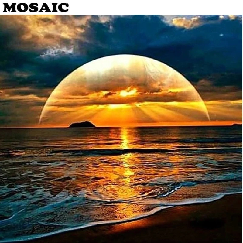 

Full Sets square/round Diamond Painting sunset seaside scenery Needlework Diamond Embroidery Handmade Gift Home Decor