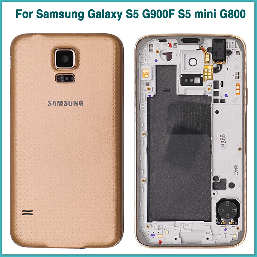 

New S5 full Housing case for Samsung Galaxy S5 i9600 G900F S5 mini G800 Battery Back Cover Battery Door + Mid Bezel Middle Frame