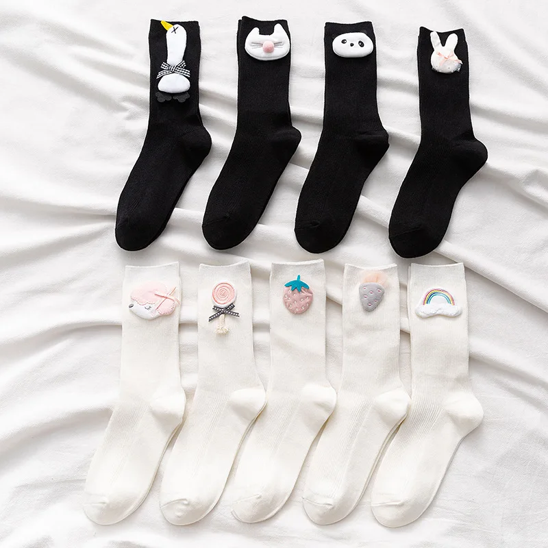 

2020 Autumn New Product Trend Embroidery Sweet And Cute College Style Sports Cotton Ladies Stockings Nine Pairs More Discount