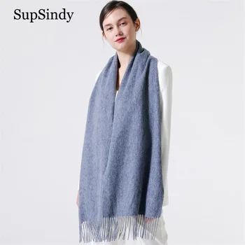 

SupSindy New 100% wool scarf winter casual wild woman scarf solid soft warm Cashmere scarves for women fashion long scarf female
