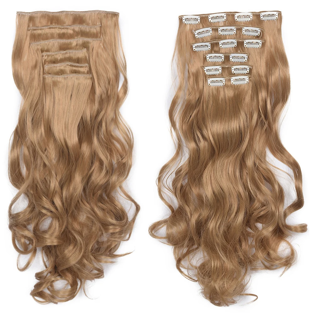 22Inch 16 Clips Long Synthetic Hair Clip In Hair Extension Heat Resistant Hairpiece Natural Wavy Piece 6Pcs/Set
