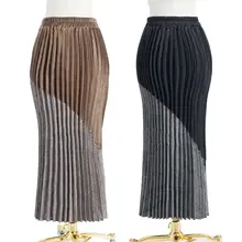 Винтажная Осенняя юбка, женская трикотажная длинная облегающая юбка-карандаш с высокой талией, плиссированные Прямые повседневные трапециевидные юбки, одежда