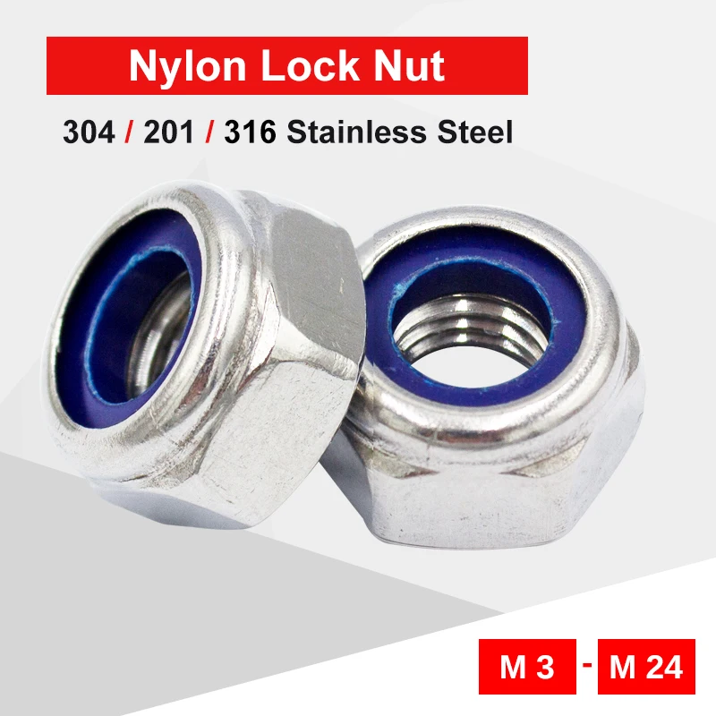 1-50PCS High Quality Hex Nylon Lock Nuts M2 M2.5 M3 M4 M5 M6 M8 M10 M12 M14 M16 M20 M18 M24 304/201/316 Stainless Steel DIN985 |
