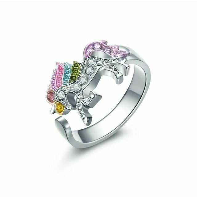 Crystal Unicorn Rings Necklace Bracelet Earrings Jewelry Set Cute Cartoon Rainbow Horse Accessories For Women Jewelry