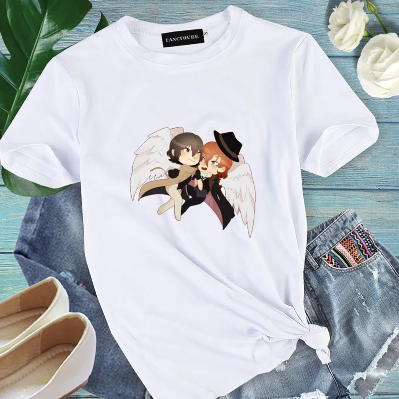 Camiseta femenina аниме Bungou бродячие собаки футболки для косплея Harajuku женские футболки с коротким рукавом и круглым вырезом Женские топы
