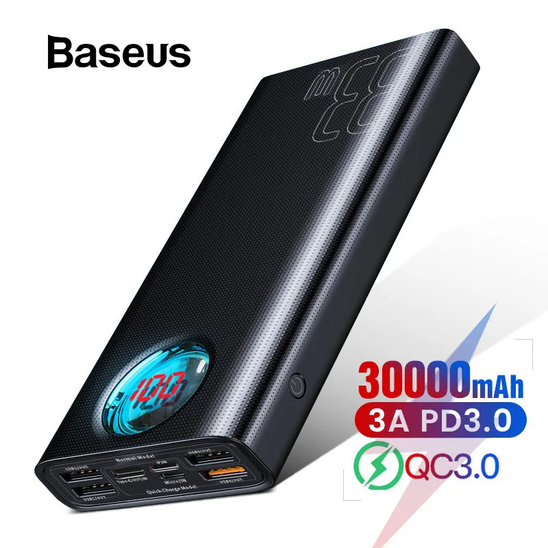 Kaufen Baseus 30000mAh Power Bank USB C PD 3,0 Schnelle Lade + Quick Charge 3,0 Tragbare Externe Batterie für Samsung laptop Power