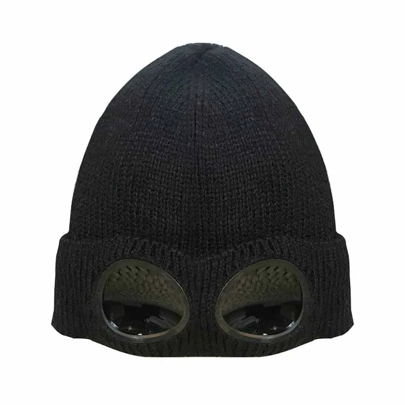 QJ2310B Unisex Wool Knitted Goggles Beanie, Leisure Thermal Fluffy Warm Autumn Winter Hat Sports Cap Heat Keeper Ear Snow Cold Protector - Цвет: QJ2310B