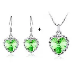 

QiLeSen Fine jewelry 925 sterling silver suitable for ladies wedding set, Love crystal fruit green Necklace Earring Set YW148