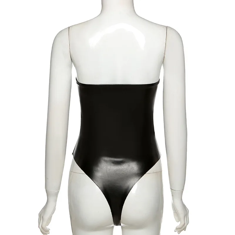 BKLD 2023 Autumn And Winter Clothing New Fashion Backless Sexy Strapless Lace Up Slim PU Faux Leather Bodysuit Women Clubwear