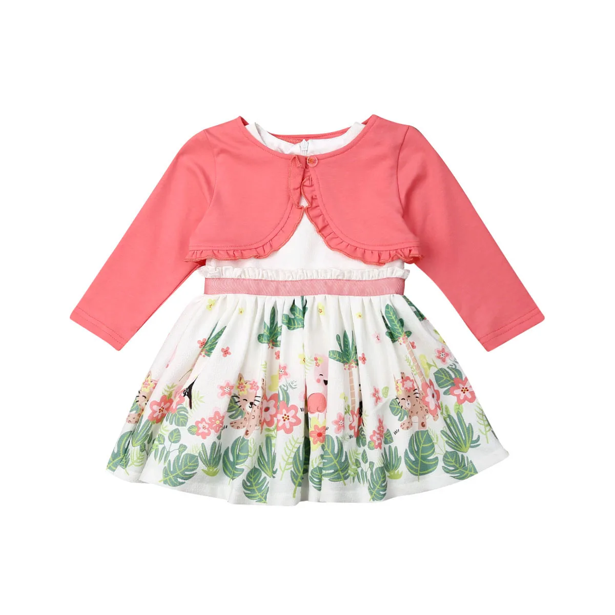 Осенняя одежда для маленьких девочек, пальто Топы с оборками+ платье с цветочным принтом наряд принцессы осенний комплект От 1 до 7 лет