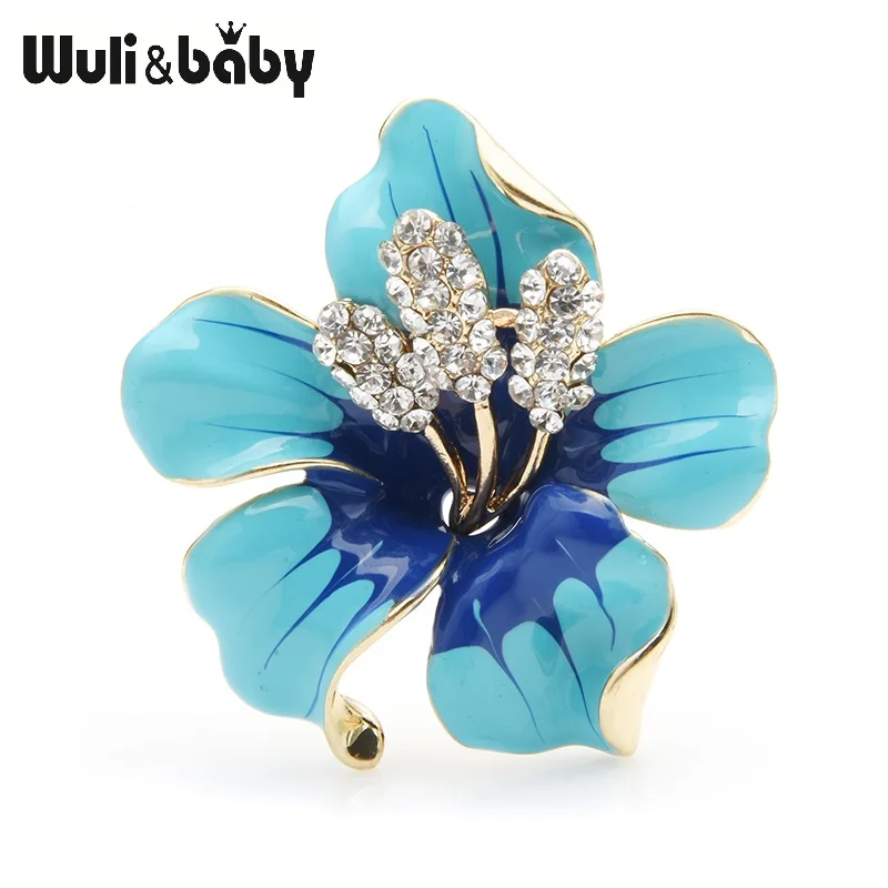 Wuli&baby, Большие эмалированные красные, синие броши в виде цветка, женские Стразы из сплава, брошь в виде цветка на свадьбу, банкет, булавки, подарки