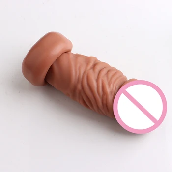 Realistic Penis Sleeve Extender Reusable Condoms Silicone Dick Enlarger Sheath Delay Ejaculation Sex Toys for Men 19CM 4