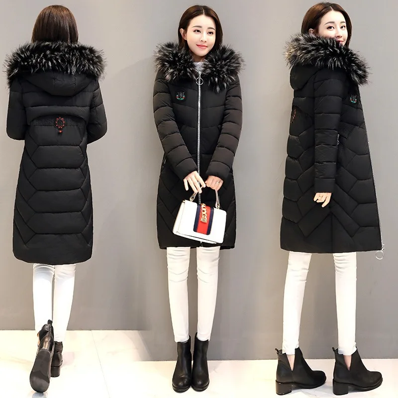 

2019 Winter New Style Thick Long Slim Fit down Jacket Cotton-padded Clothes Women's Hooded Cotton-padded Clothes Plus-sized Coat