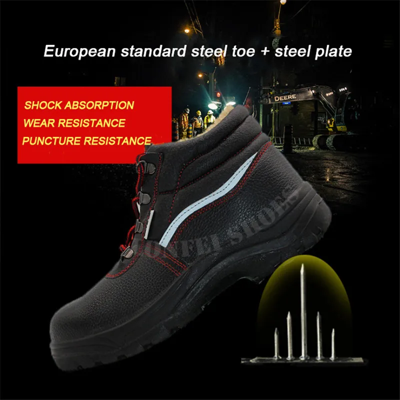 Genuine leather Winter warm comfortable anti smash/impact steel toe safety shoe boots wear resistant pu sole men work boots