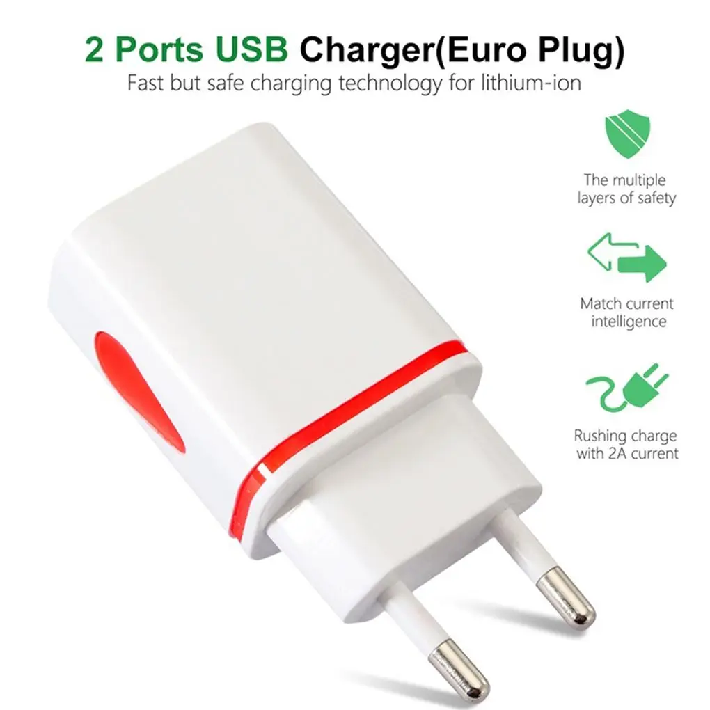 USB Wall Charger for Samsung Xiaomi Dual Port 2A Output Travel Plug Power Adapter Compatible for Phone EU/US Plug usb quick charge