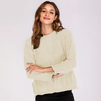 

2019 Autumn Winter Casual O-Neck Long Sleeve Loose Sweater Women Plus Size Pullovers White Knitted Solid Jumper Tops Clothes